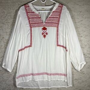 HATLEY Ivory Embroidered Tunic Top Size Large Modal Blend